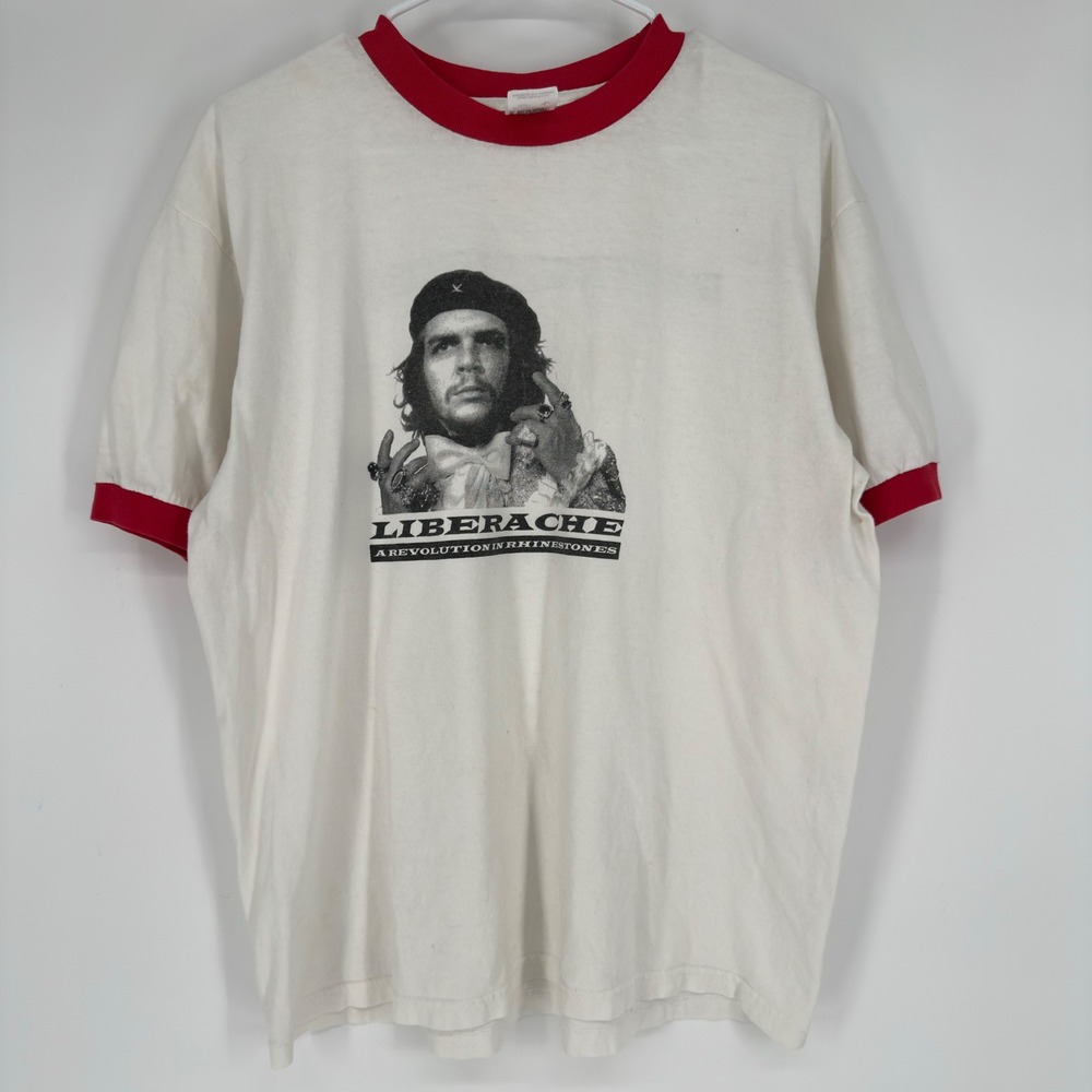 Vintage Anvil Liberache Che Guevara Parody Ringer T-Shirt White Red Large
